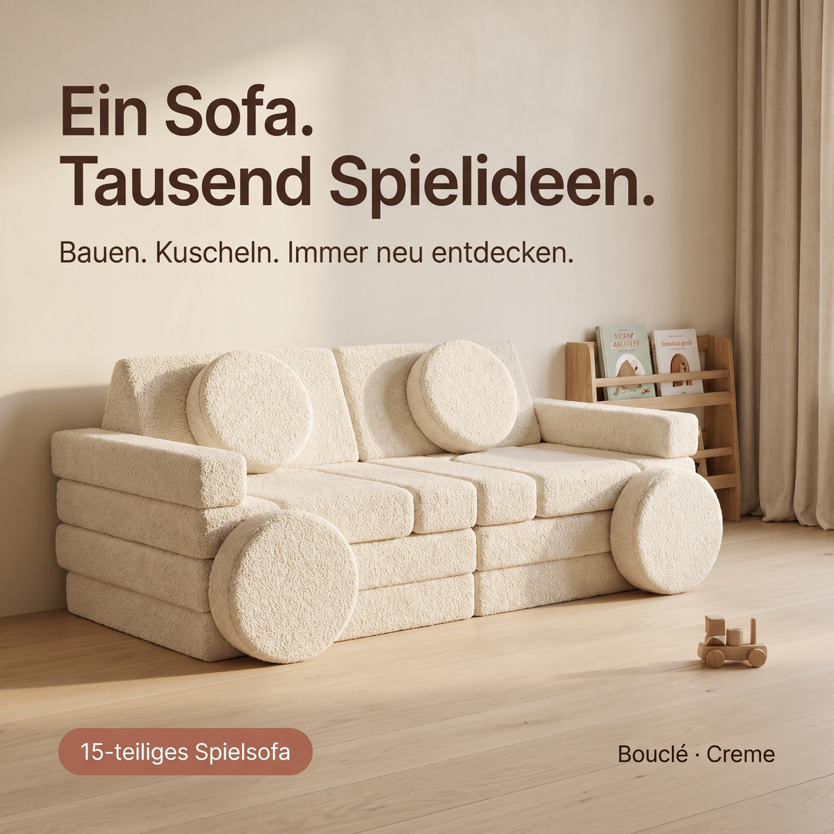Wuselsofa — modulares Spielsofa aus 15 Teilen