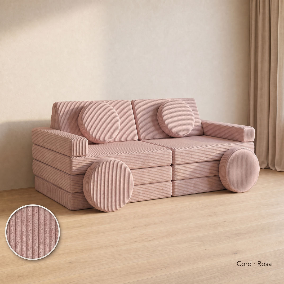 Wuselsofa 14 Teile, Cord · Rosa #Farbe_variantenbild