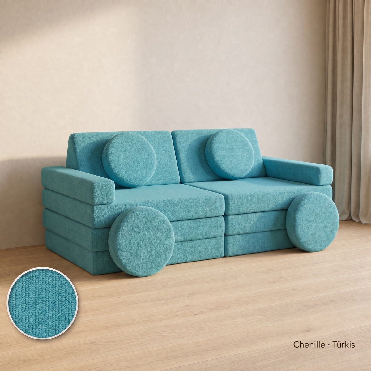 Wuselsofa 14 Teile, Chenille · Türkis #Farbe_variantenbild