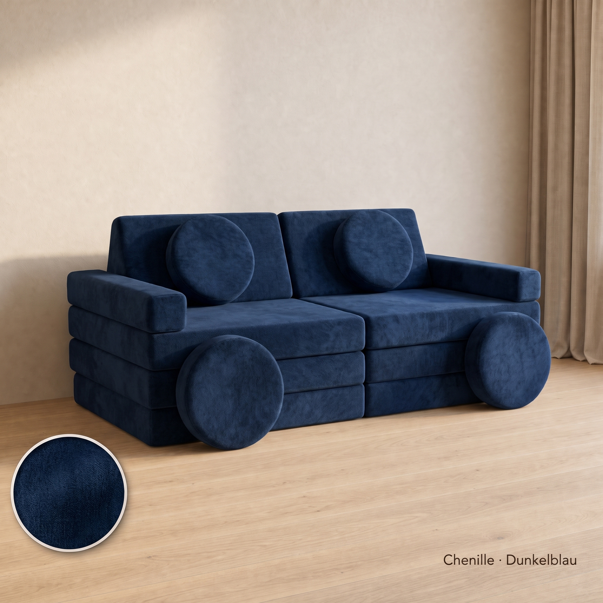 Wuselsofa 14 Teile, Chenille · Dunkelblau #Farbe_variantenbild
