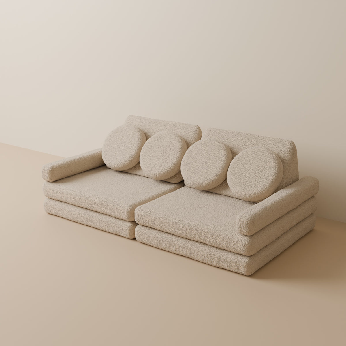 Wuselsofa Basis 10 Teile in 3D, Bouclé Cappuccino #wz3d_Bouclé / Cappuccino