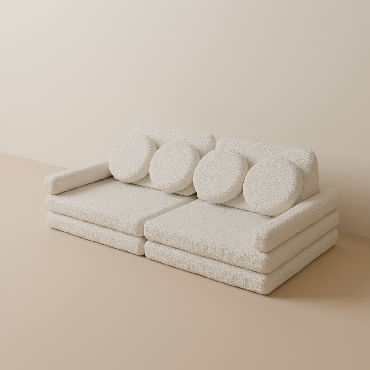 Wuselsofa Basis 10 Teile in 3D, Bouclé Creme #wz3d_Bouclé / Creme