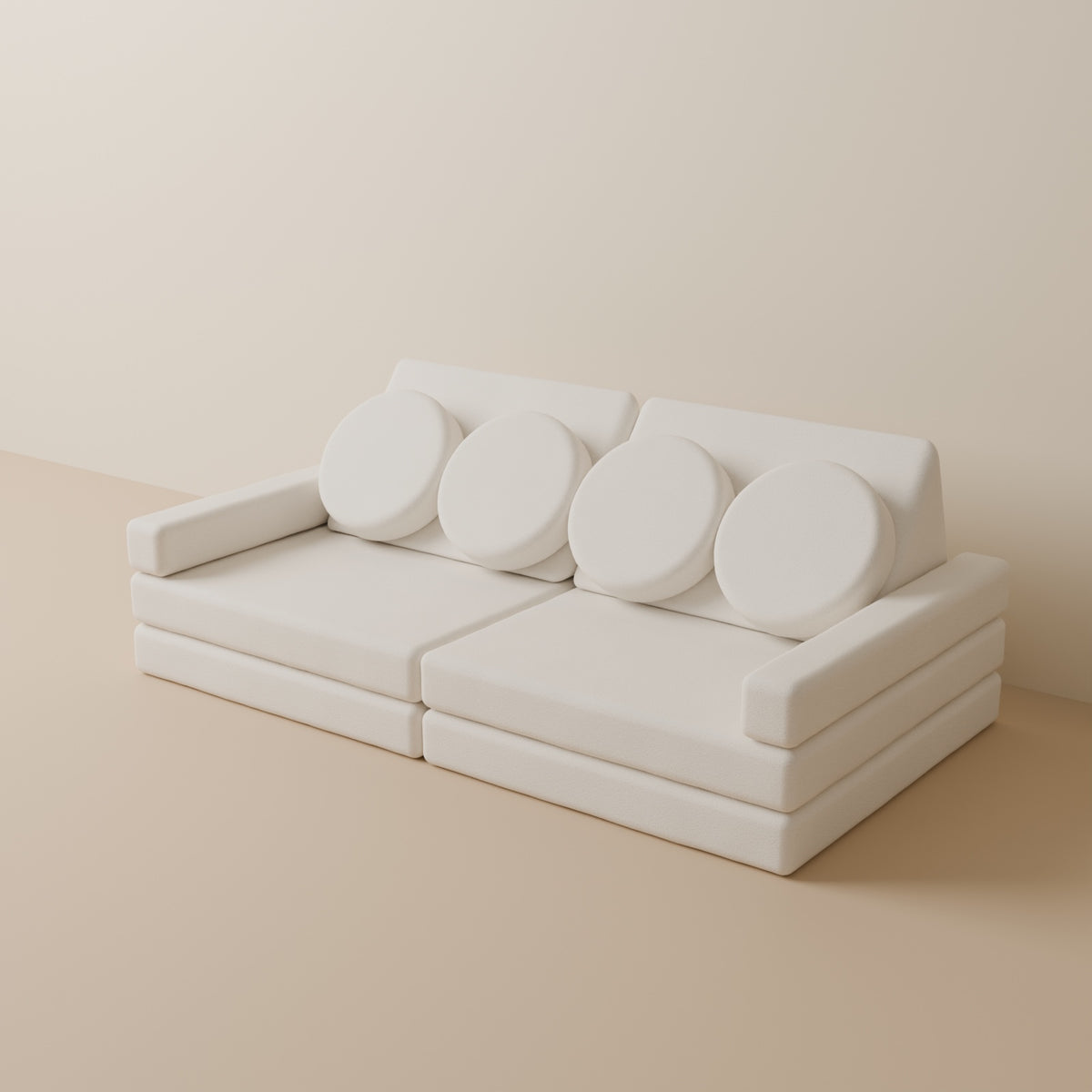Wuselsofa Basis 10 Teile in 3D, Chenille Creme #wz3d_Chenille / Creme