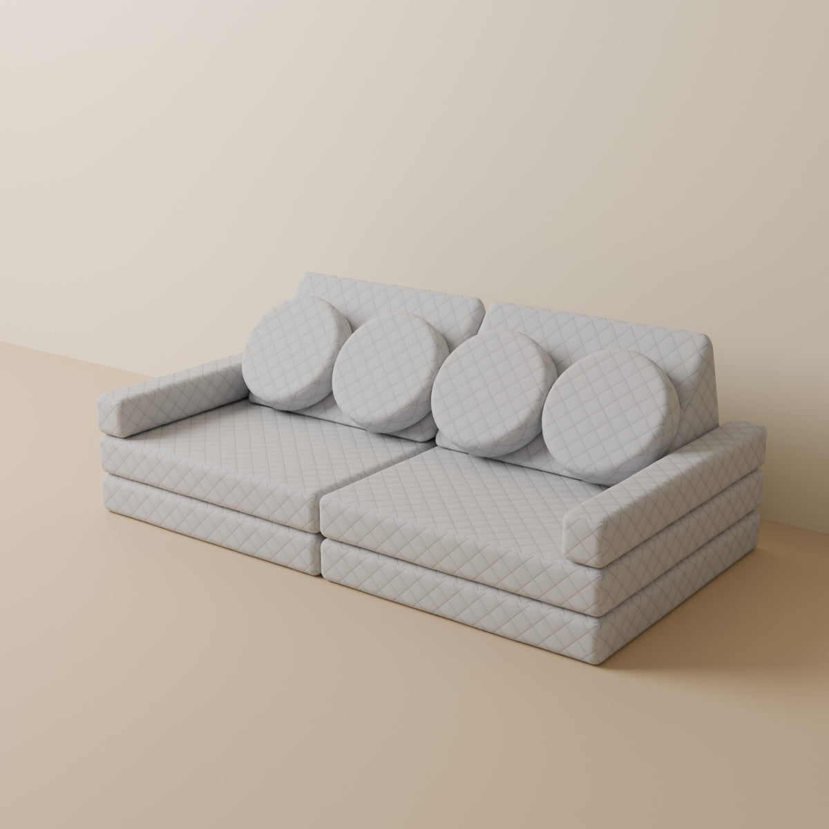 Wuselsofa Basis 10 Teile in 3D, Gesteppt Grau #wz3d_Gesteppt / Grau