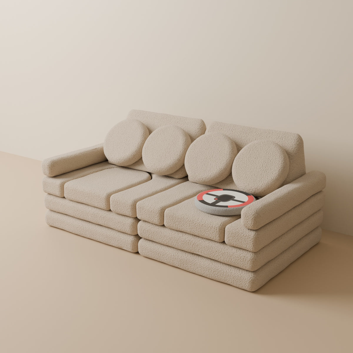 Wuselsofa 14 Teile in 3D, Bouclé Cappuccino #wz3d_Bouclé / Cappuccino