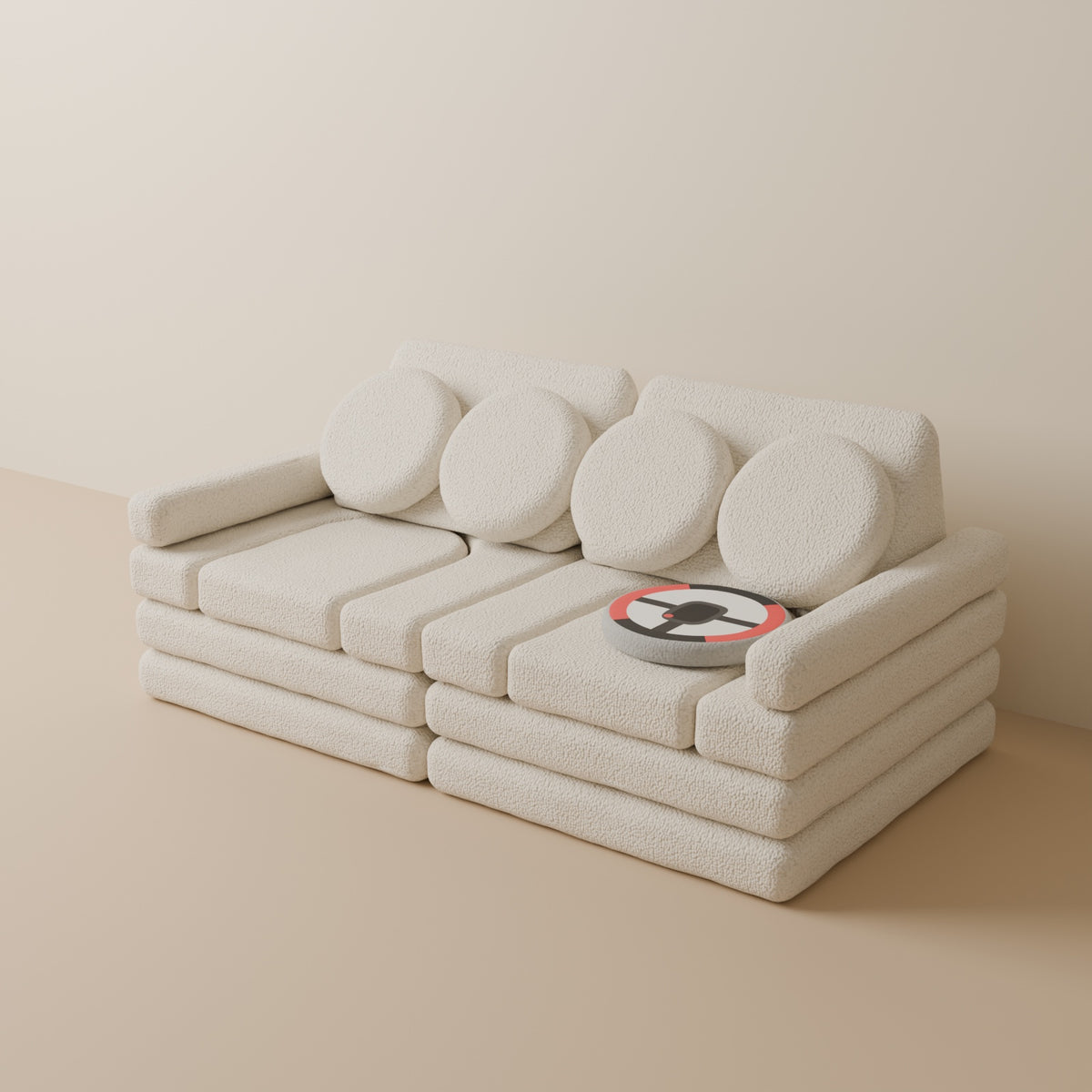 Wuselsofa 14 Teile in 3D, Bouclé Creme #wz3d_Bouclé / Creme