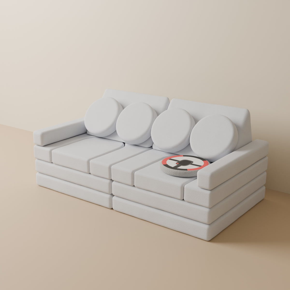 Wuselsofa 14 Teile in 3D, Chenille Grau #wz3d_Chenille / Grau