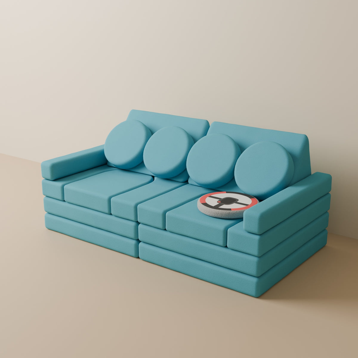 Wuselsofa 14 Teile in 3D, Chenille Türkis #wz3d_Chenille / Türkis