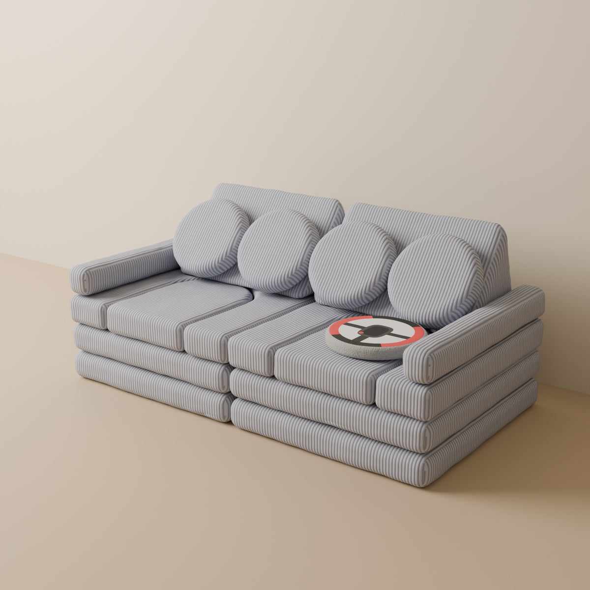 Wuselsofa 14 Teile in 3D, Cord Grau #wz3d_Cord / Grau