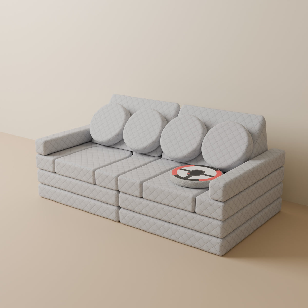 Wuselsofa 14 Teile in 3D, Gesteppt Grau #wz3d_Gesteppt / Grau