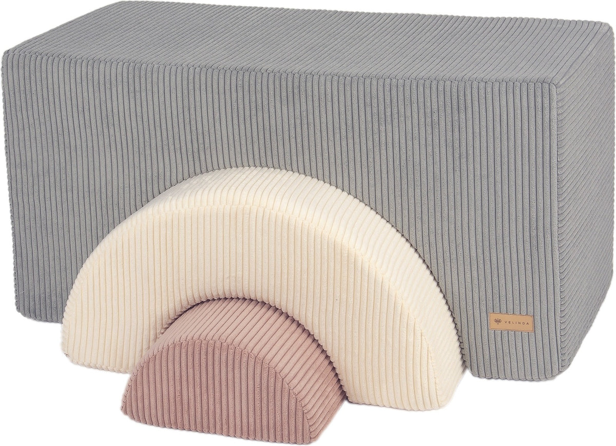 3 XXL-Schaumstoffbausteine Regenbogen-Set in Grau · Creme · Rosa