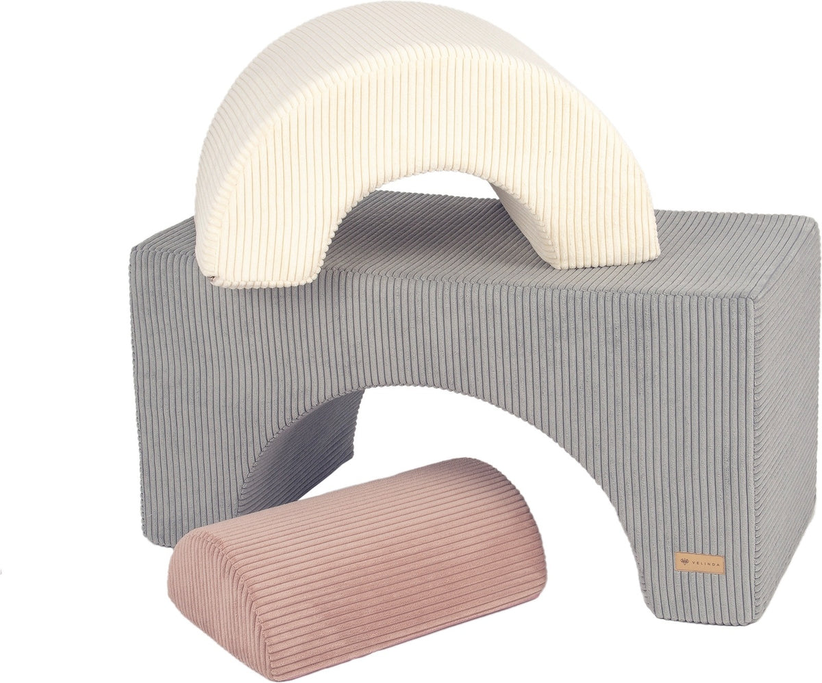 3 XXL-Schaumstoffbausteine Regenbogen-Set in Grau · Creme · Rosa