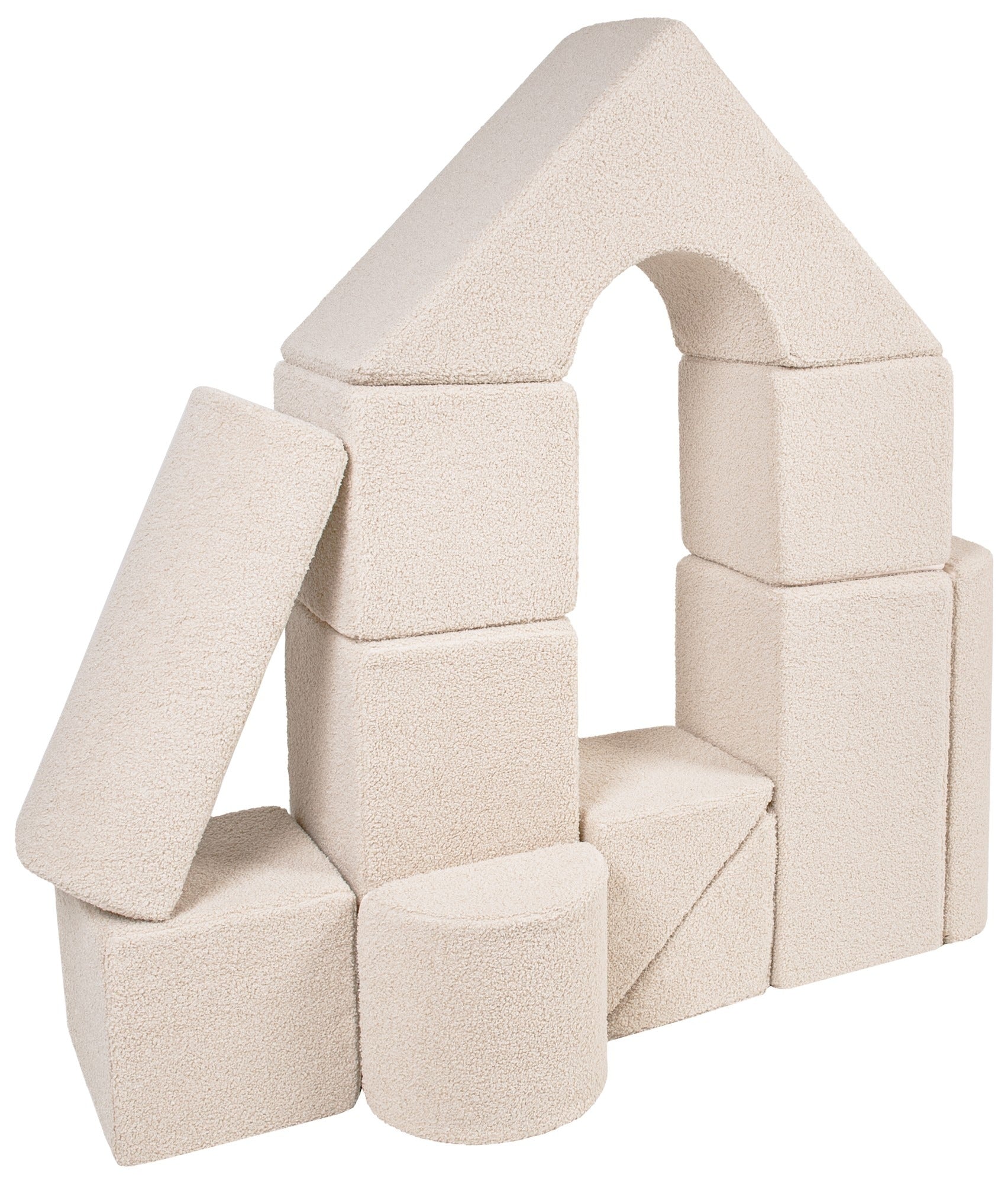 Schloss-Bausteine-Set aus 11 Schaumstoff-Bausteinen, Bouclé Cappuccino
