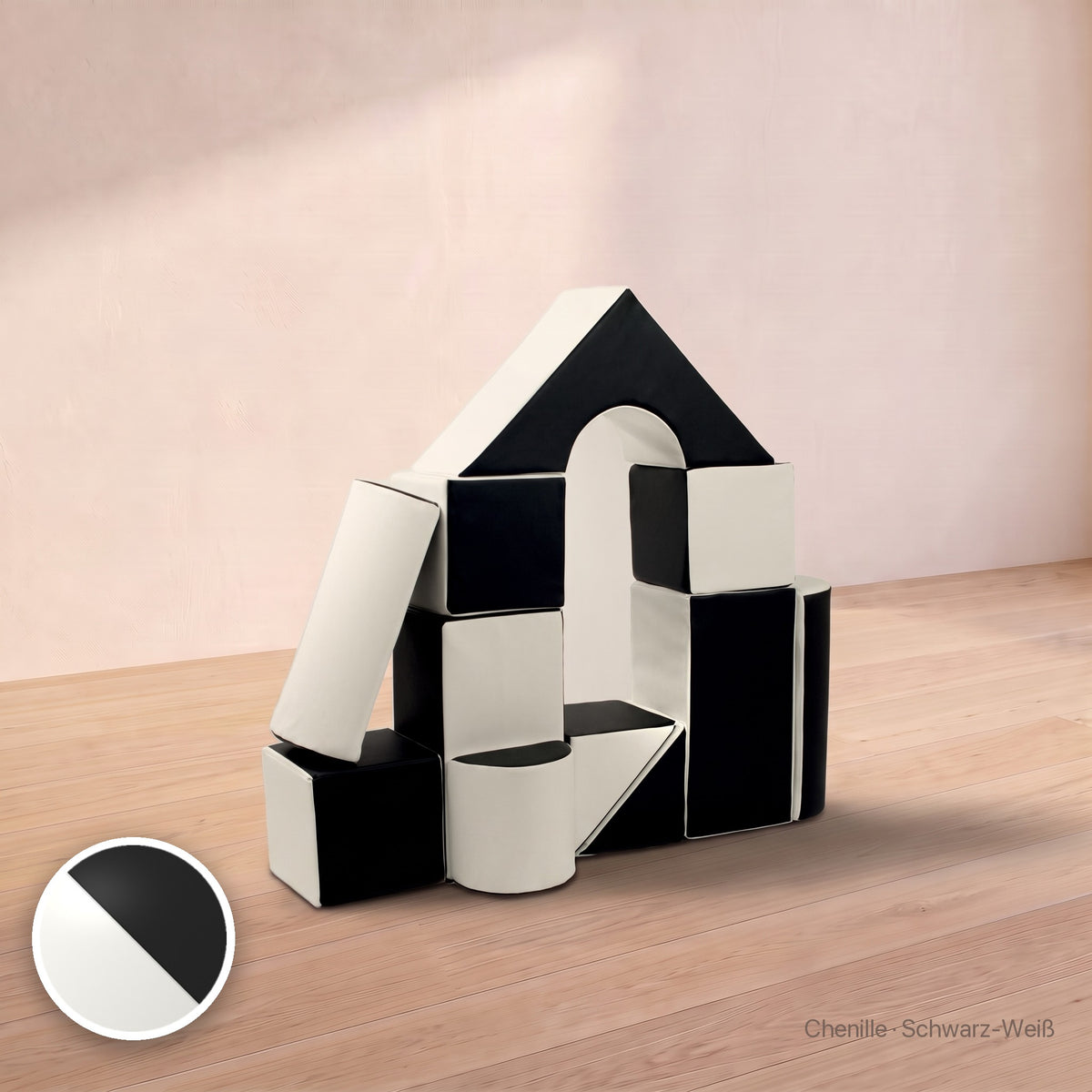 Schloss-Set 11 Schaumstoffbausteine, Chenille · Schwarz-Weiß #Farbe_variantenbild