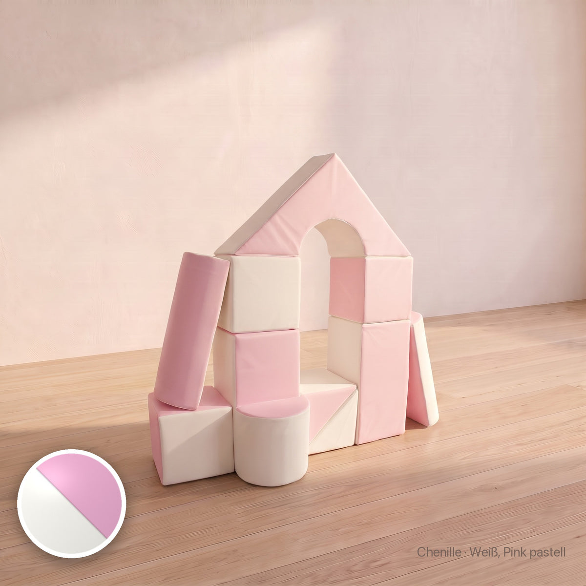 Schloss-Set 11 Schaumstoffbausteine, Chenille · Weiß, Pink pastell #Farbe_variantenbild