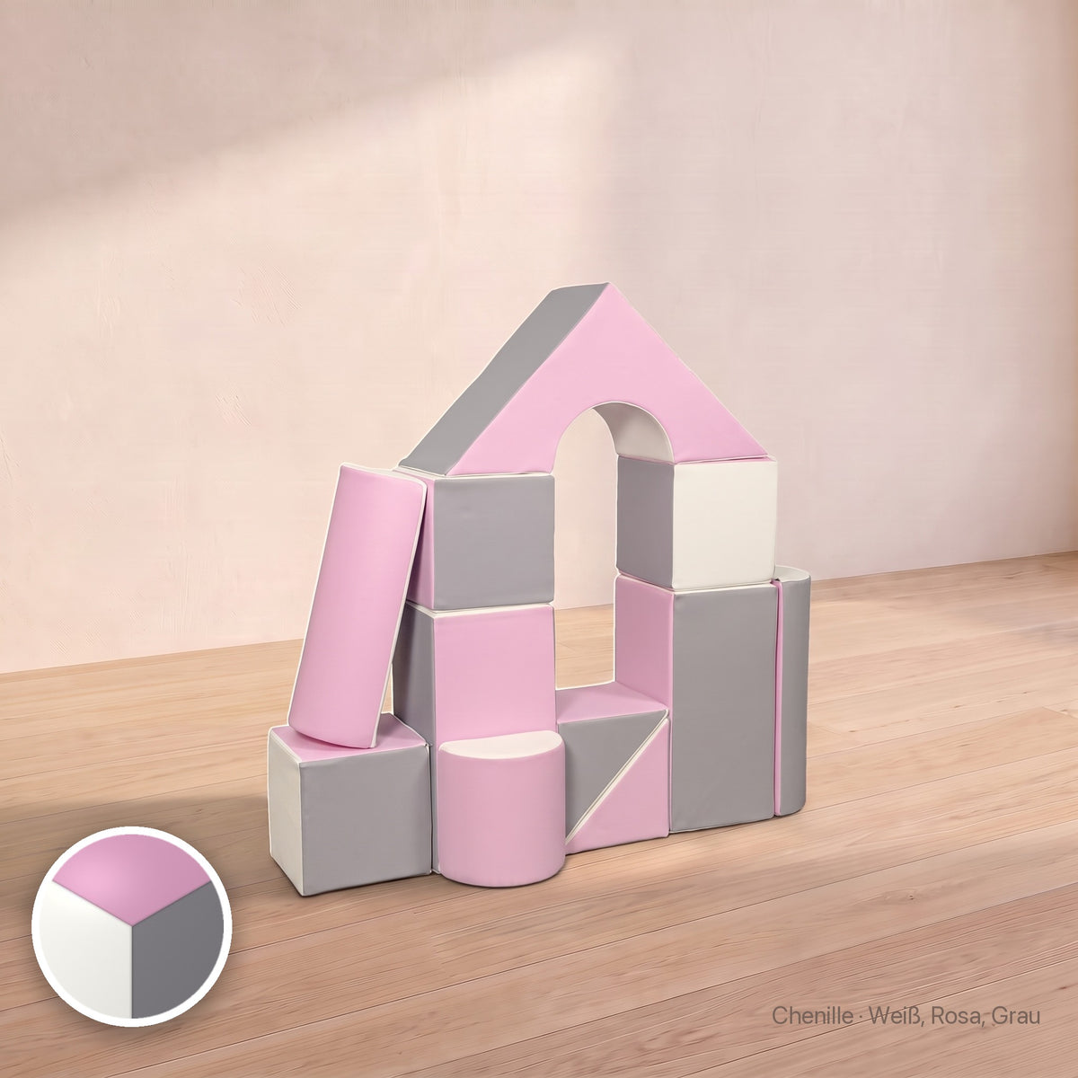 Schloss-Set 11 Schaumstoffbausteine, Chenille · Weiß, Rosa, Grau #Farbe_variantenbild
