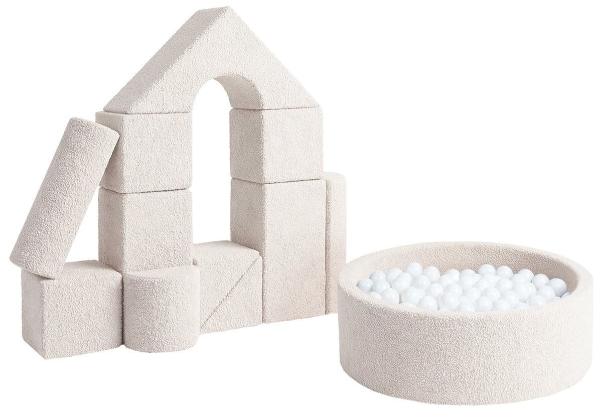 Softplay Erlebniswelt S-Set in Bouclé Creme mit weißen Bällen