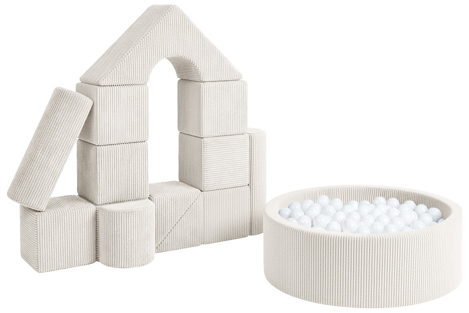 Softplay Erlebniswelt S-Set in Cord Creme mit weißen Bällen