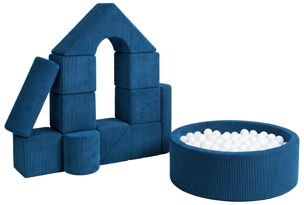 Softplay Erlebniswelt S-Set in Cord Dunkelblau mit weißen Bällen