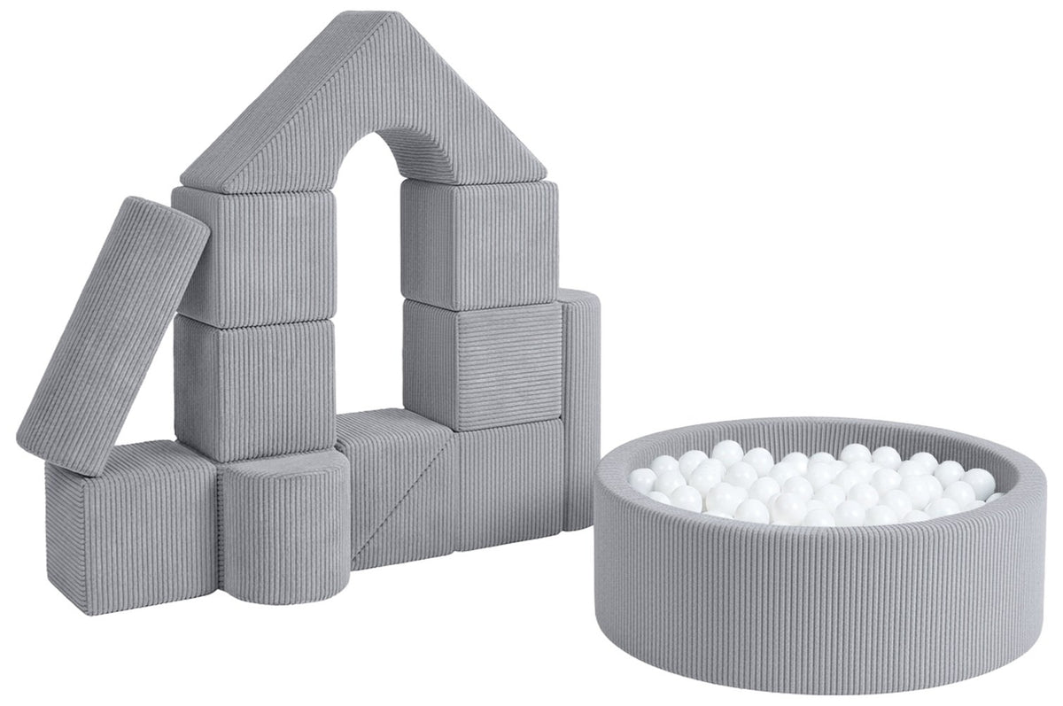 Softplay Erlebniswelt S-Set in Cord Grau mit weißen Bällen