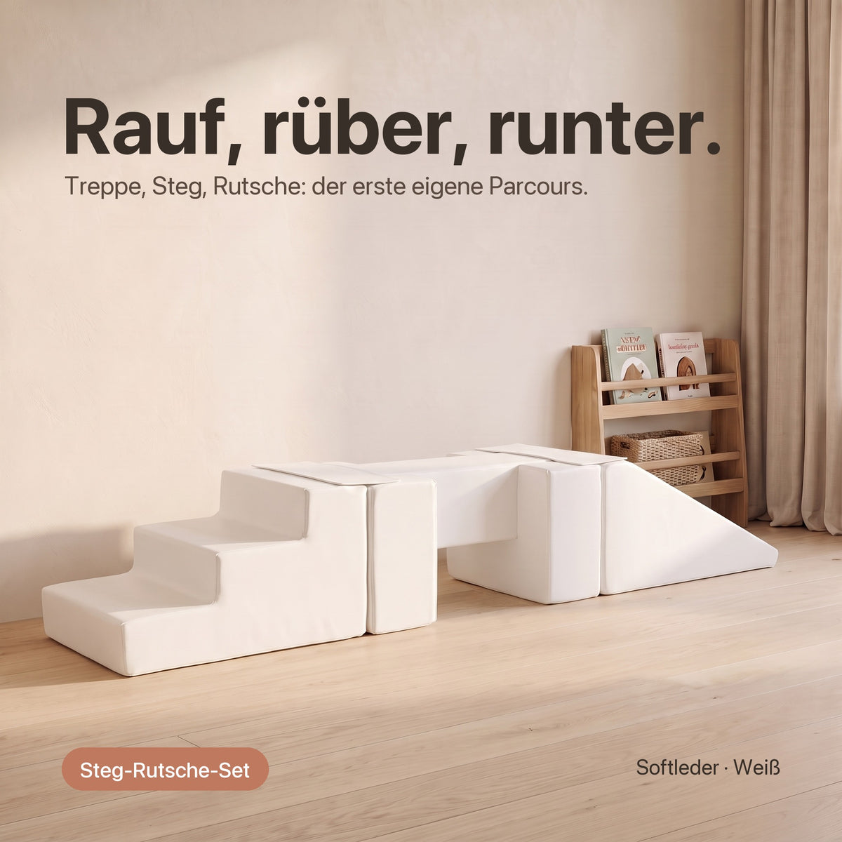 Wuselsteg mit Rutsche: Rauf, rüber, runter – Treppe, Steg, Rutsche, Softleder Weiß