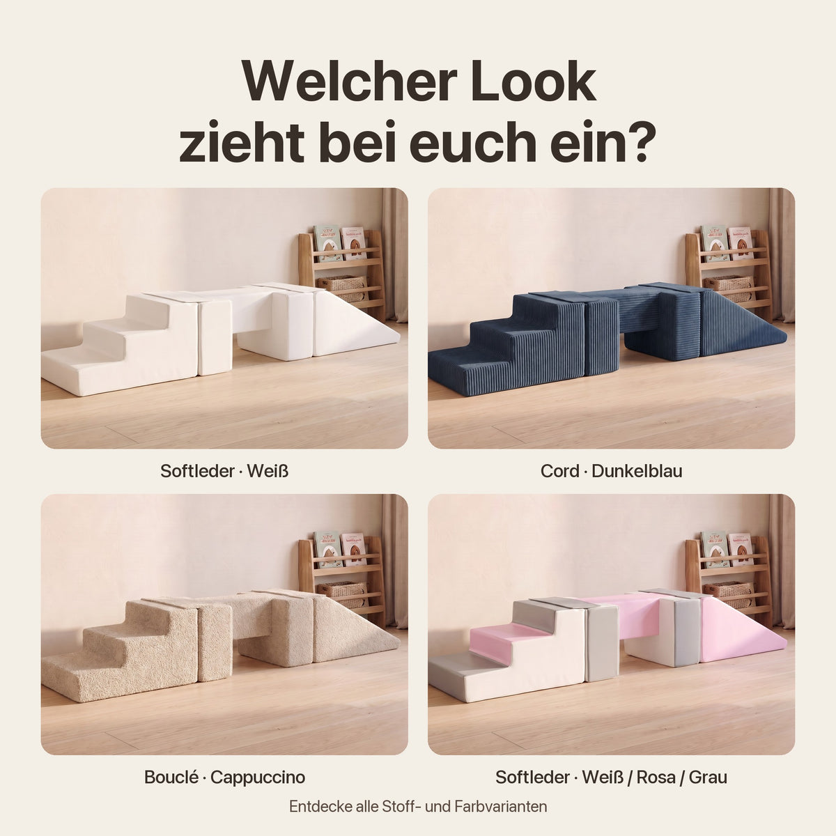 Wuselsteg mit Rutsche: Welcher Look zieht bei euch ein? Vier Farben