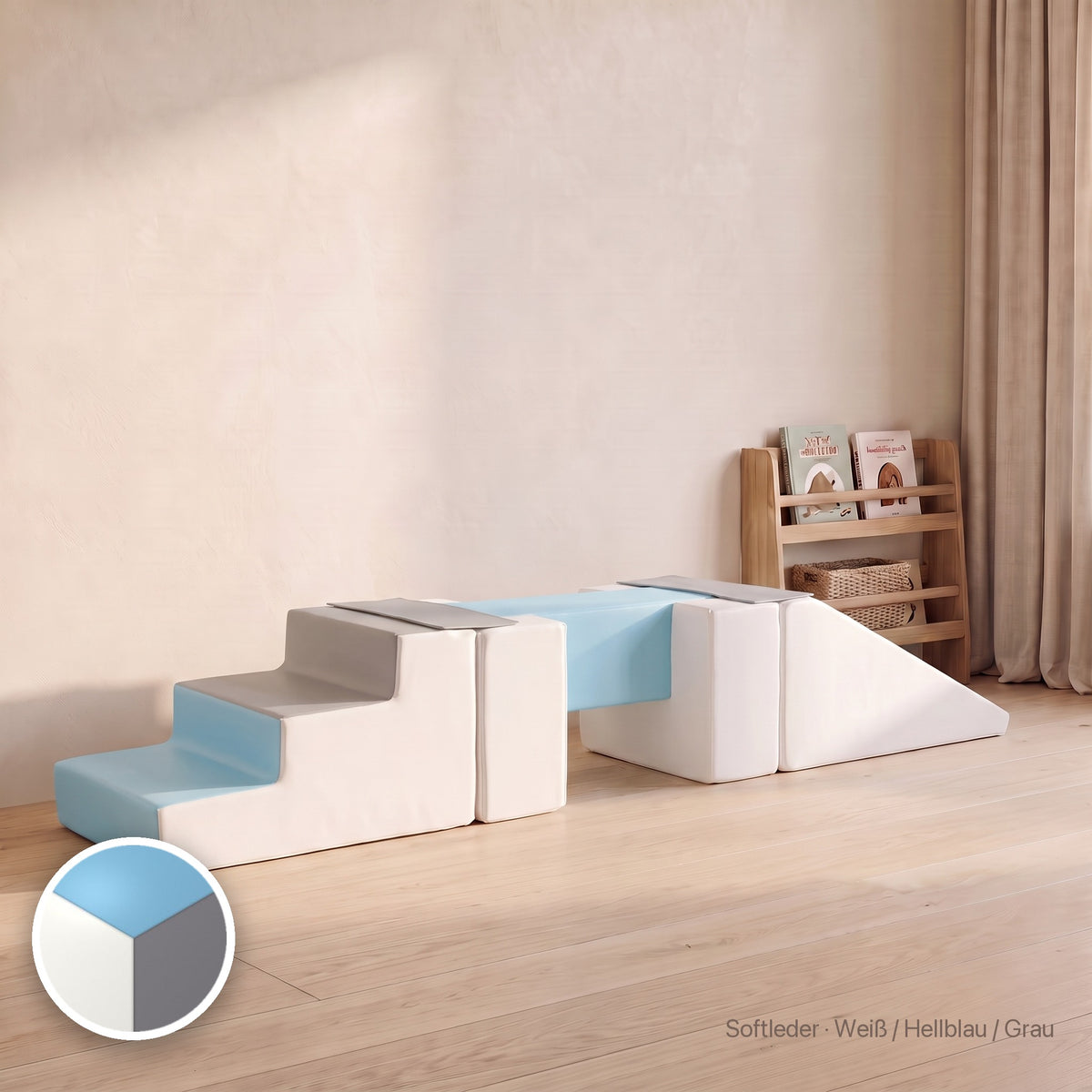 Wuselsteg mit Rutsche, Softleder · Weiß / Hellblau / Grau #Farbe_variantenbild