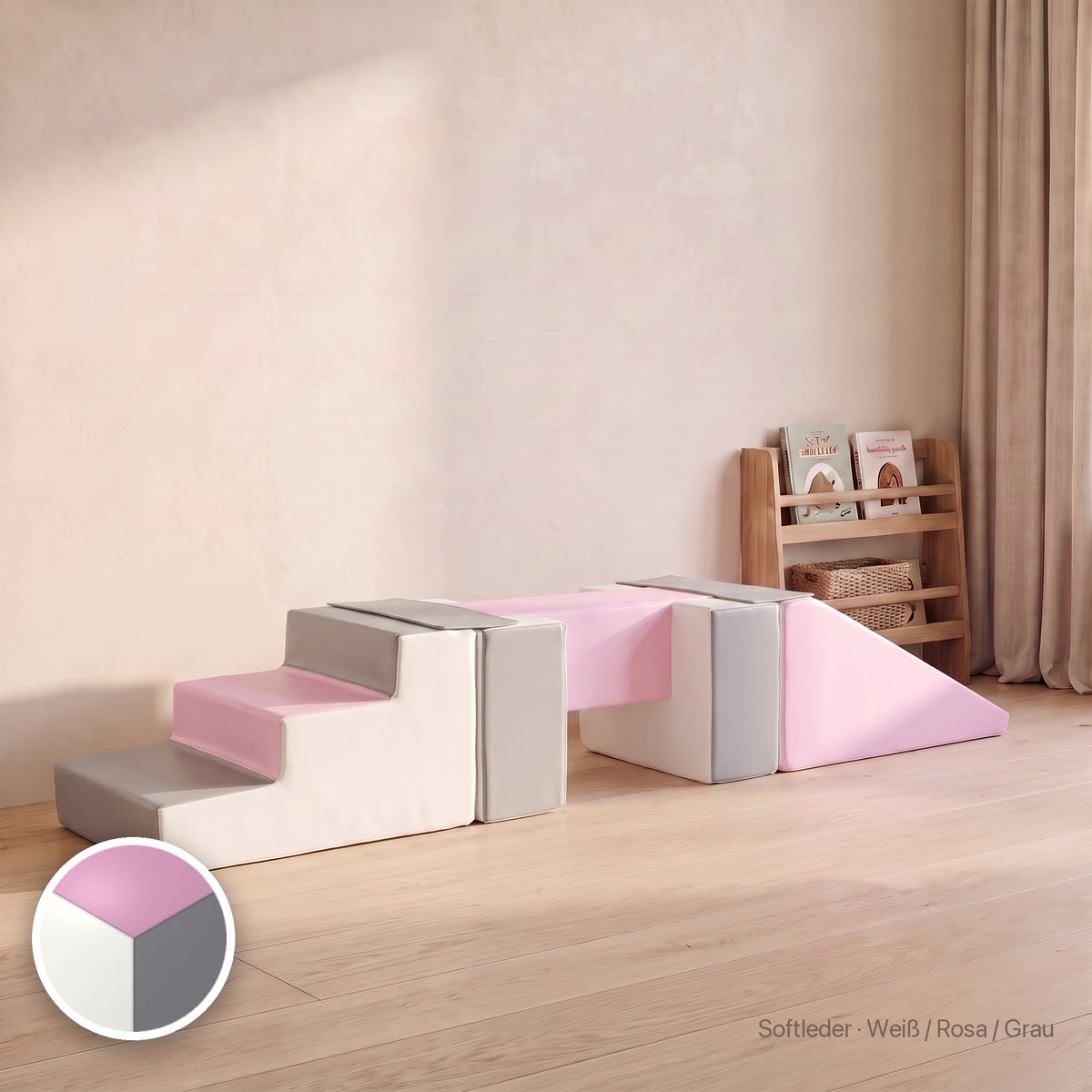 Wuselsteg mit Rutsche, Softleder · Weiß / Rosa / Grau #Farbe_variantenbild