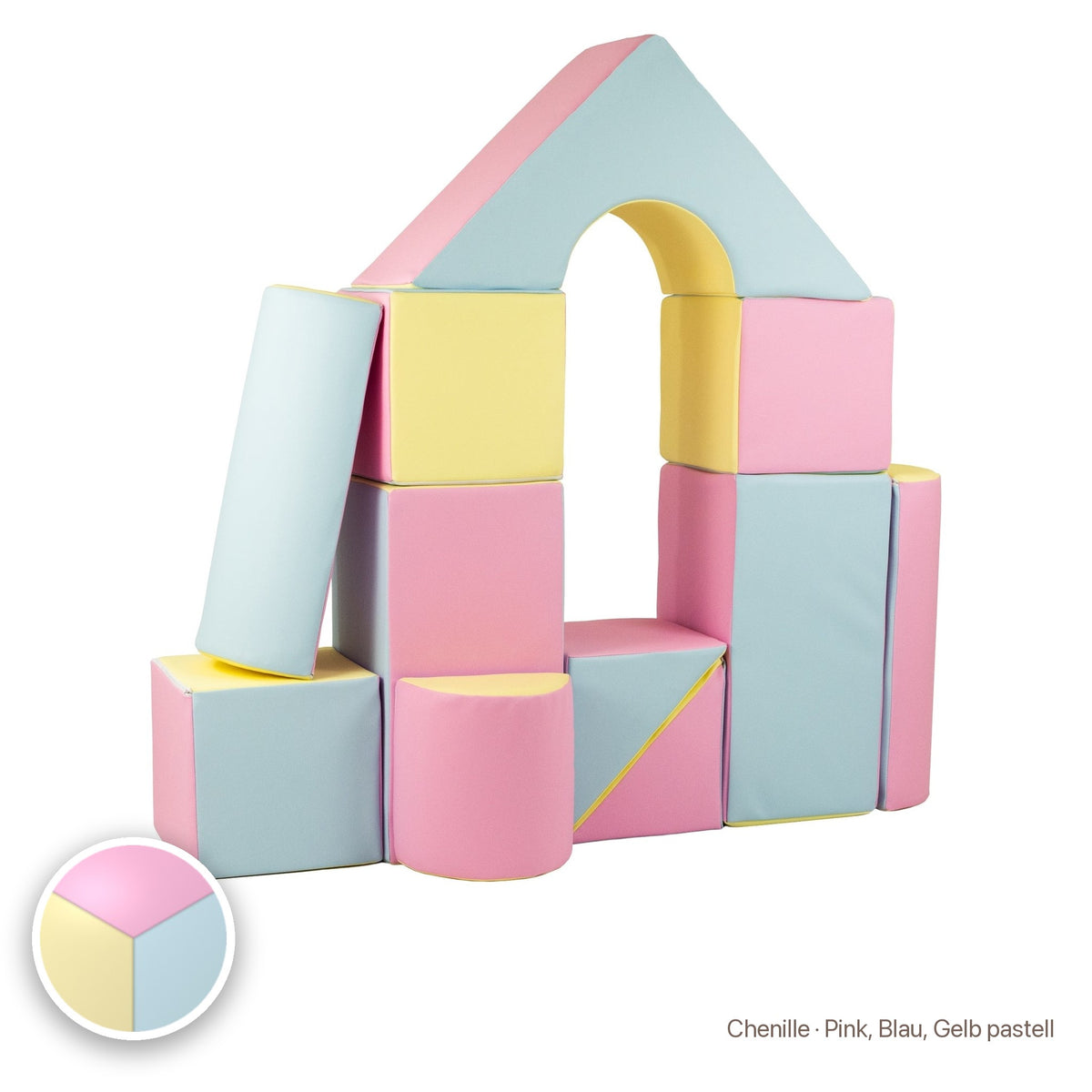 Schloss-Set 11 Schaumstoffbausteine, Chenille · Pink, Blau, Gelb pastell #Farbe_variantenbild