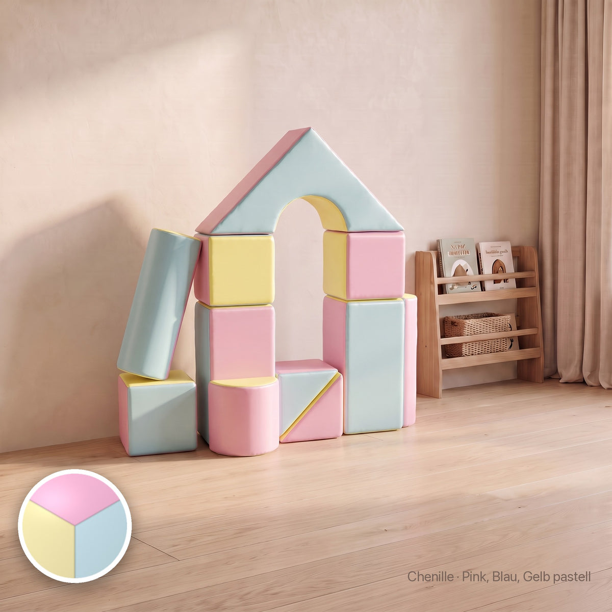 Wuselschloss, Chenille · Pink, Blau, Gelb pastell #Farbe_variantenbild