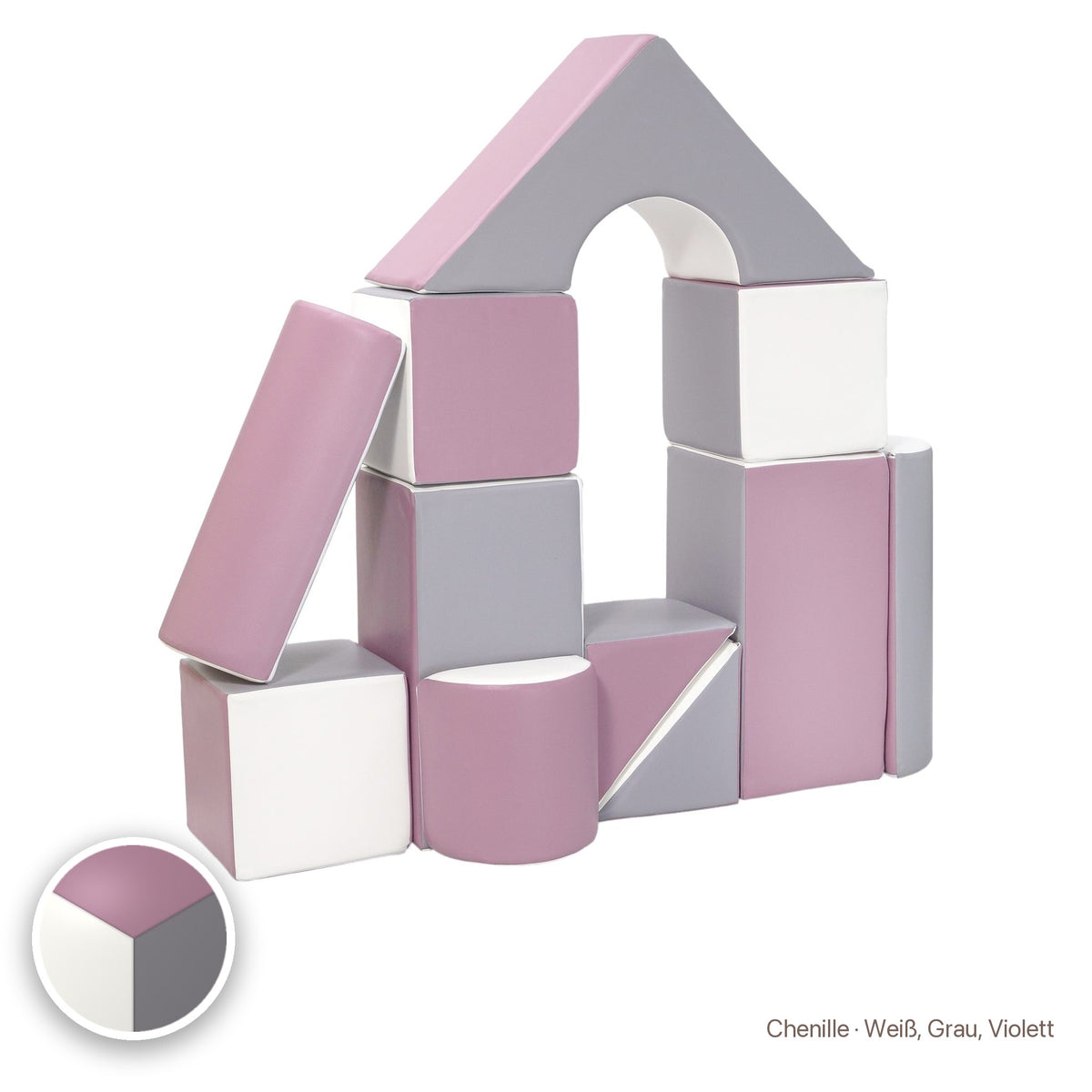 Schloss-Set 11 Schaumstoffbausteine, Chenille · Weiß, Grau, Violett #Farbe_variantenbild
