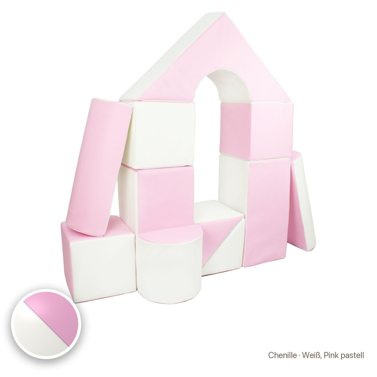 Schloss-Set 11 Schaumstoffbausteine, Chenille · Weiß, Pink pastell #Farbe_variantenbild