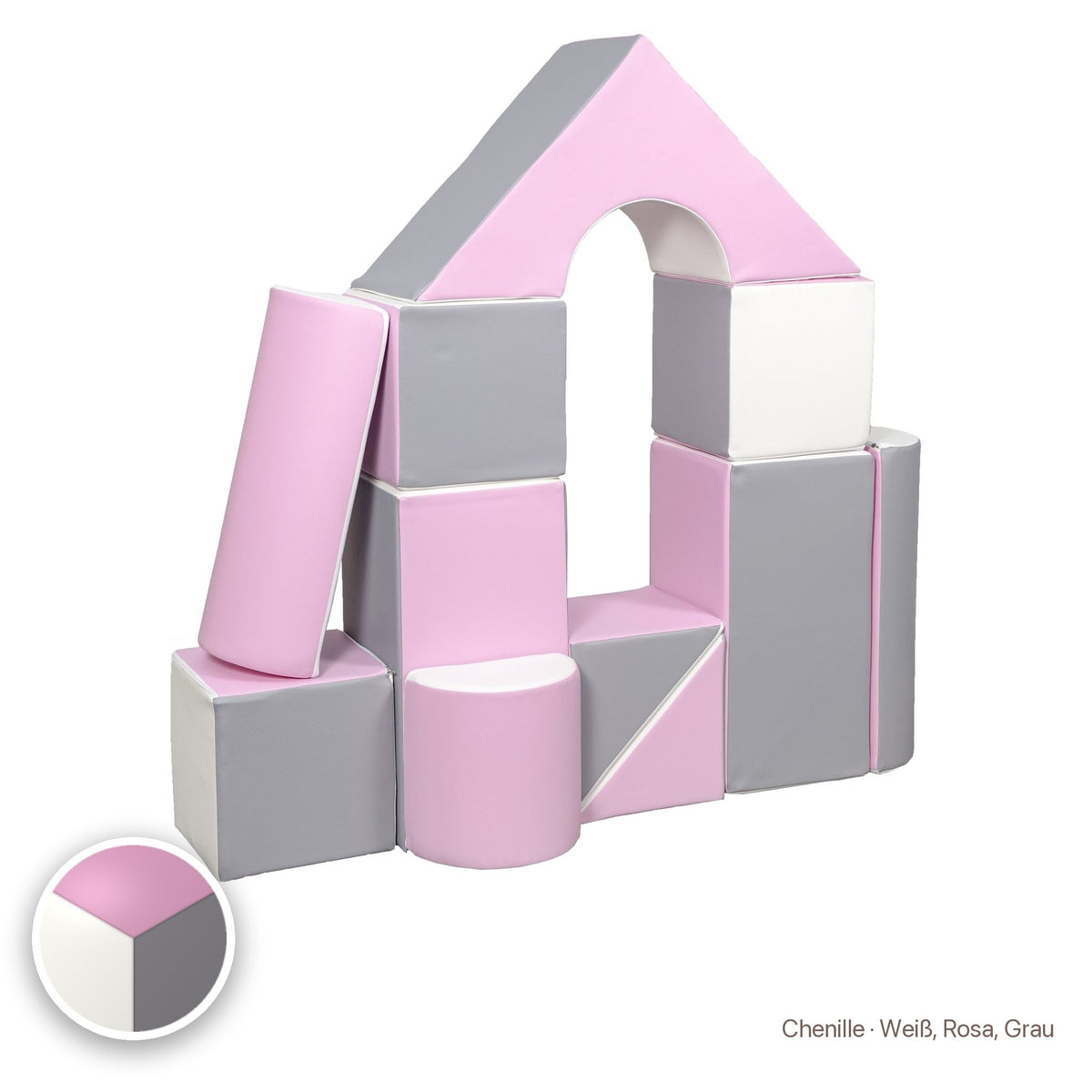 Schloss-Set 11 Schaumstoffbausteine, Chenille · Weiß, Rosa, Grau #Farbe_variantenbild