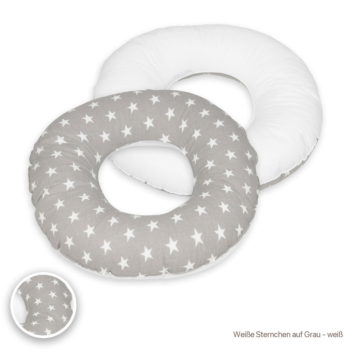 Donut-Kissen, Weiße Sternchen auf Grau - weiß #Farbe_variantenbild