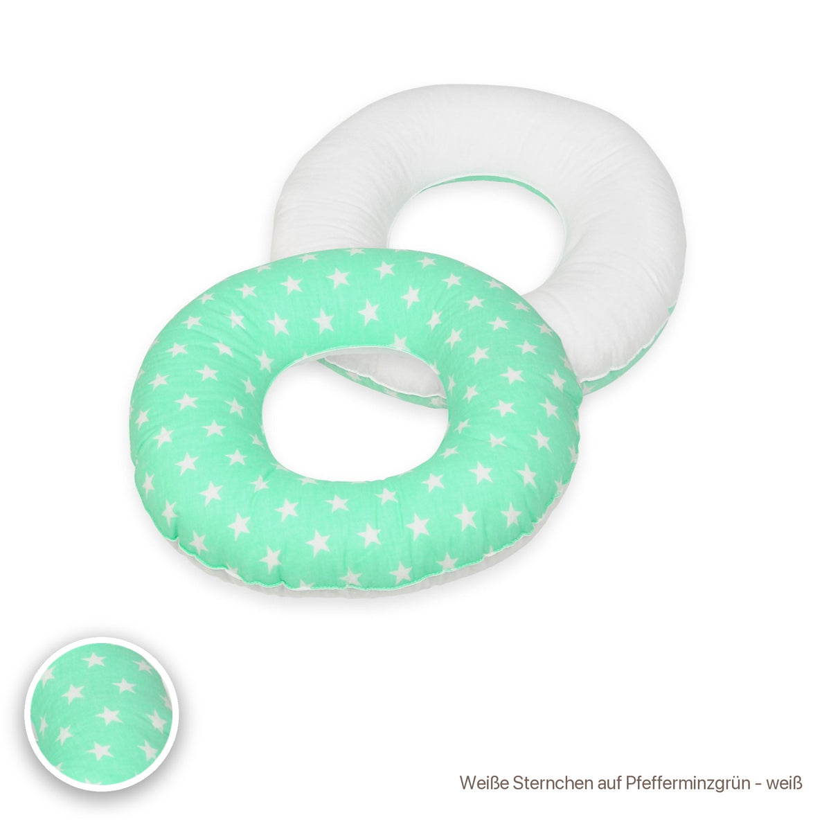 Donut-Kissen, Weiße Sternchen auf Pfefferminzgrün - weiß #Farbe_variantenbild