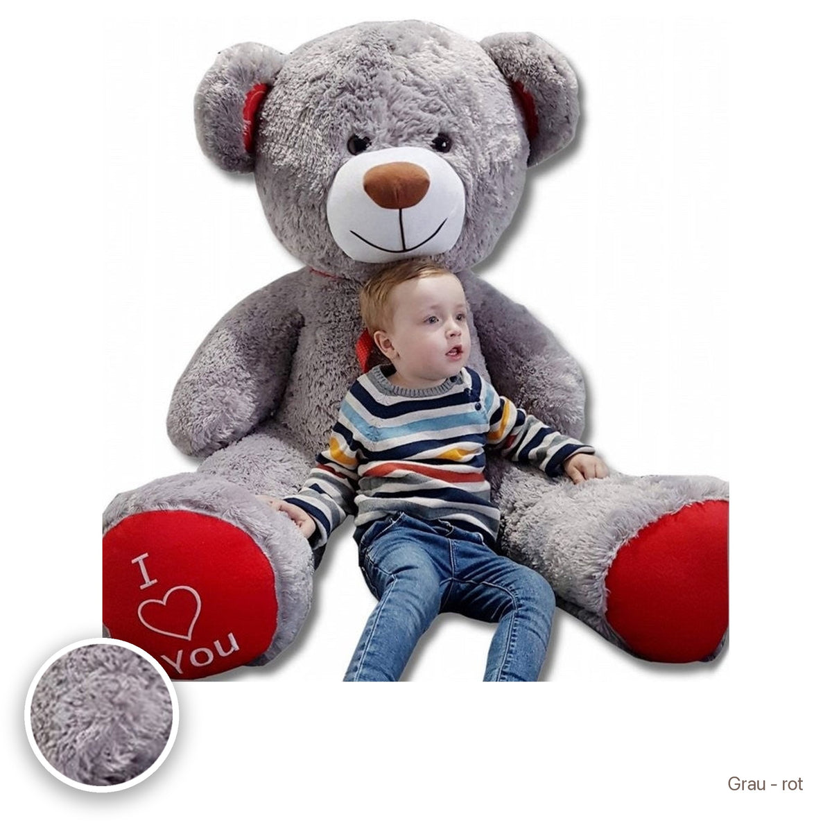 Riesen-Teddybär 160 cm, Grau - rot #Farbe_variantenbild