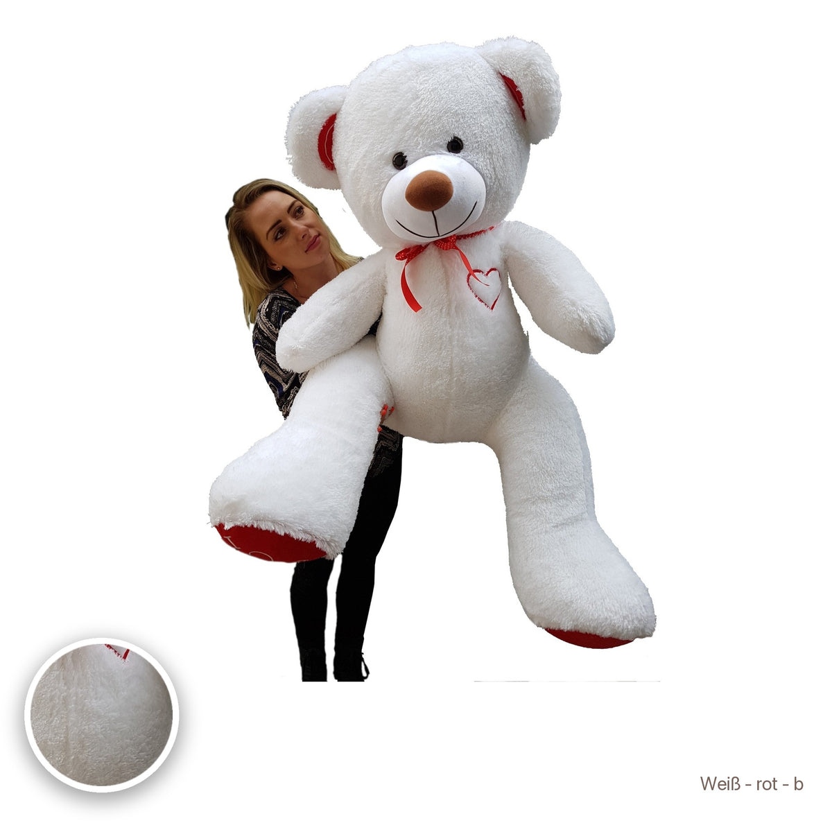 Riesen-Teddybär 160 cm, Weiß - rot - b #Farbe_variantenbild