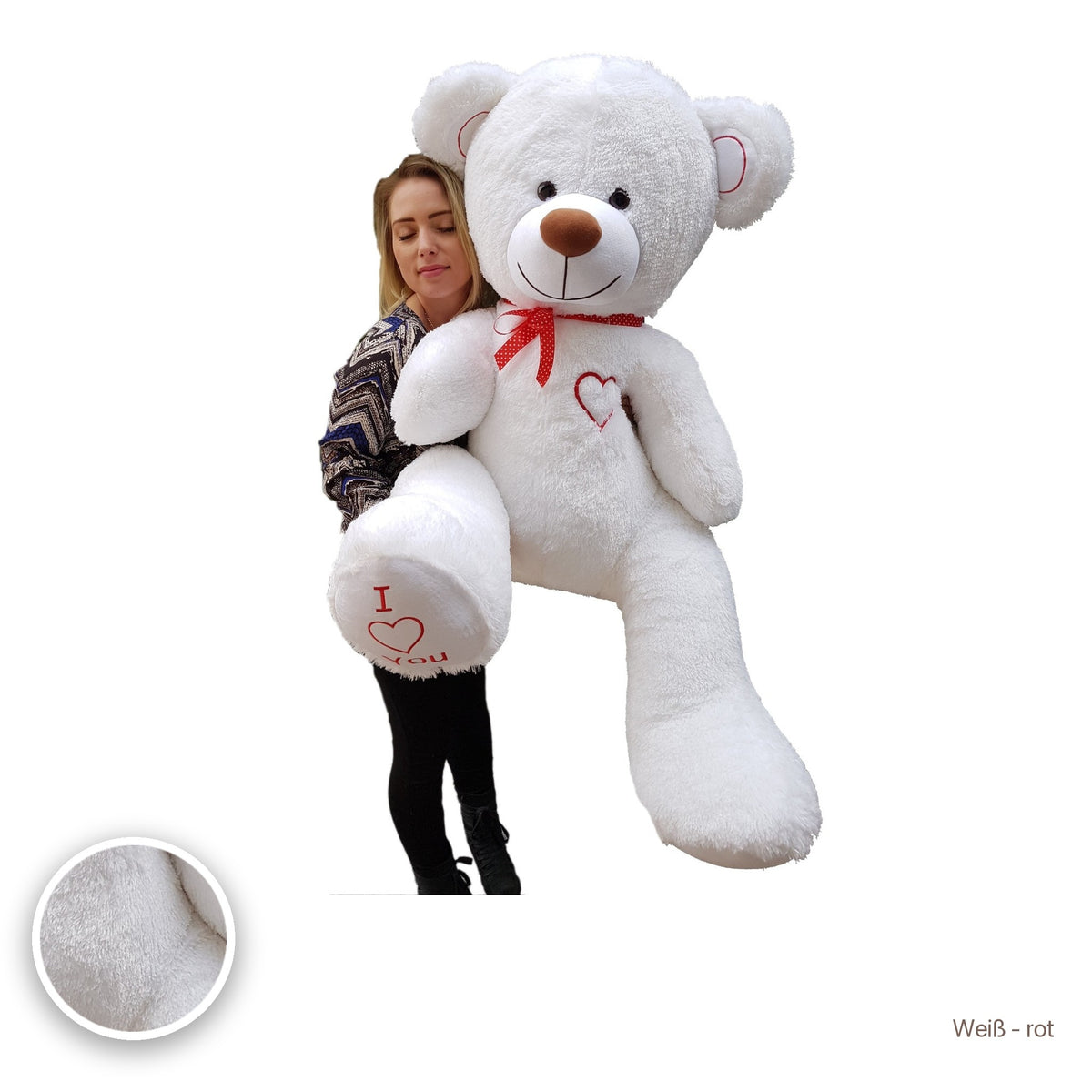 Riesen-Teddybär 160 cm, Weiß - rot #Farbe_variantenbild