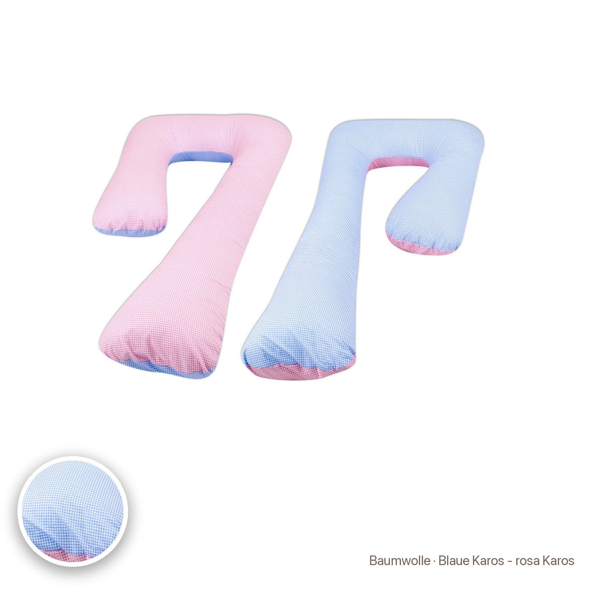 Schwangerschaftskissen 7-Form, Baumwolle · Blaue Karos - rosa Karos #Farbe_variantenbild