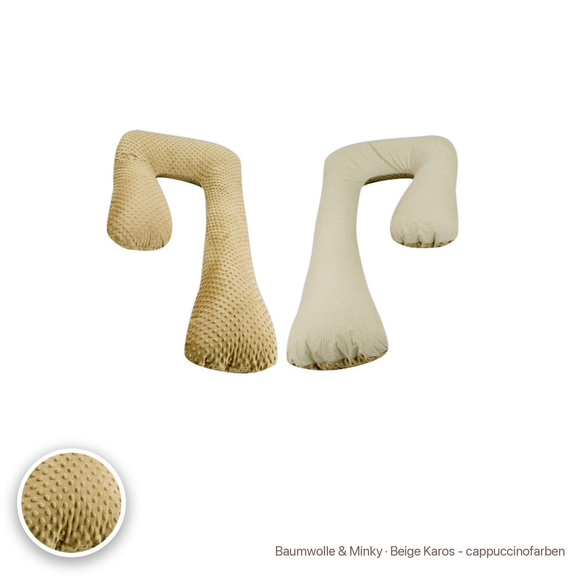 Schwangerschaftskissen 7-Form, Baumwolle & Minky · Beige Karos - cappuccinofarben #Farbe_variantenbild