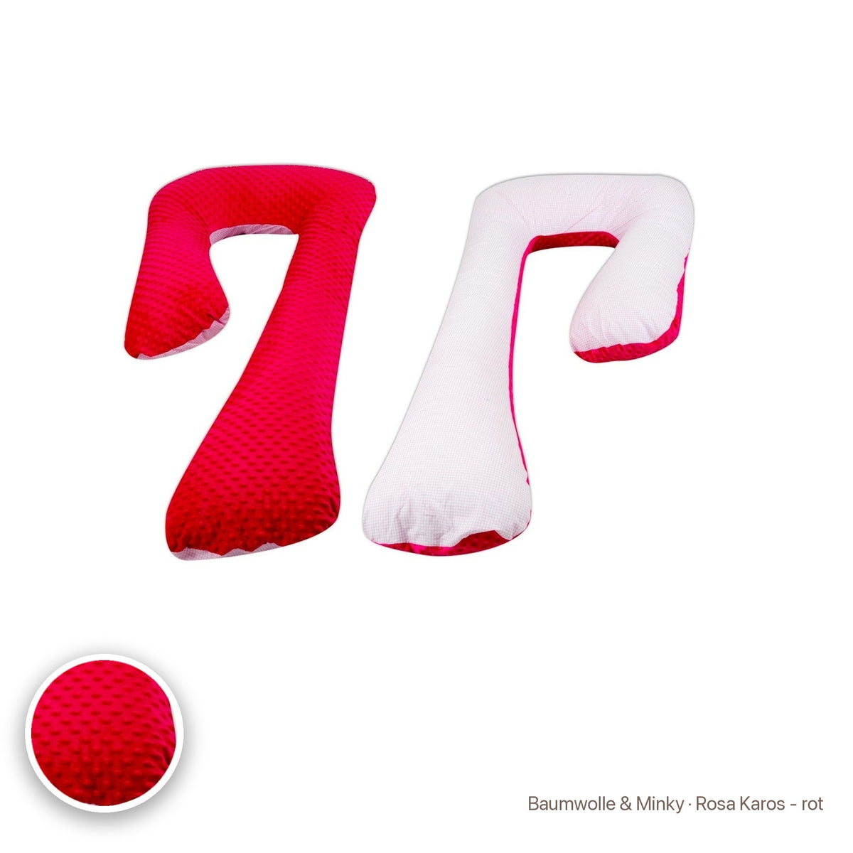 Schwangerschaftskissen 7-Form, Baumwolle & Minky · Rosa Karos - rot #Farbe_variantenbild