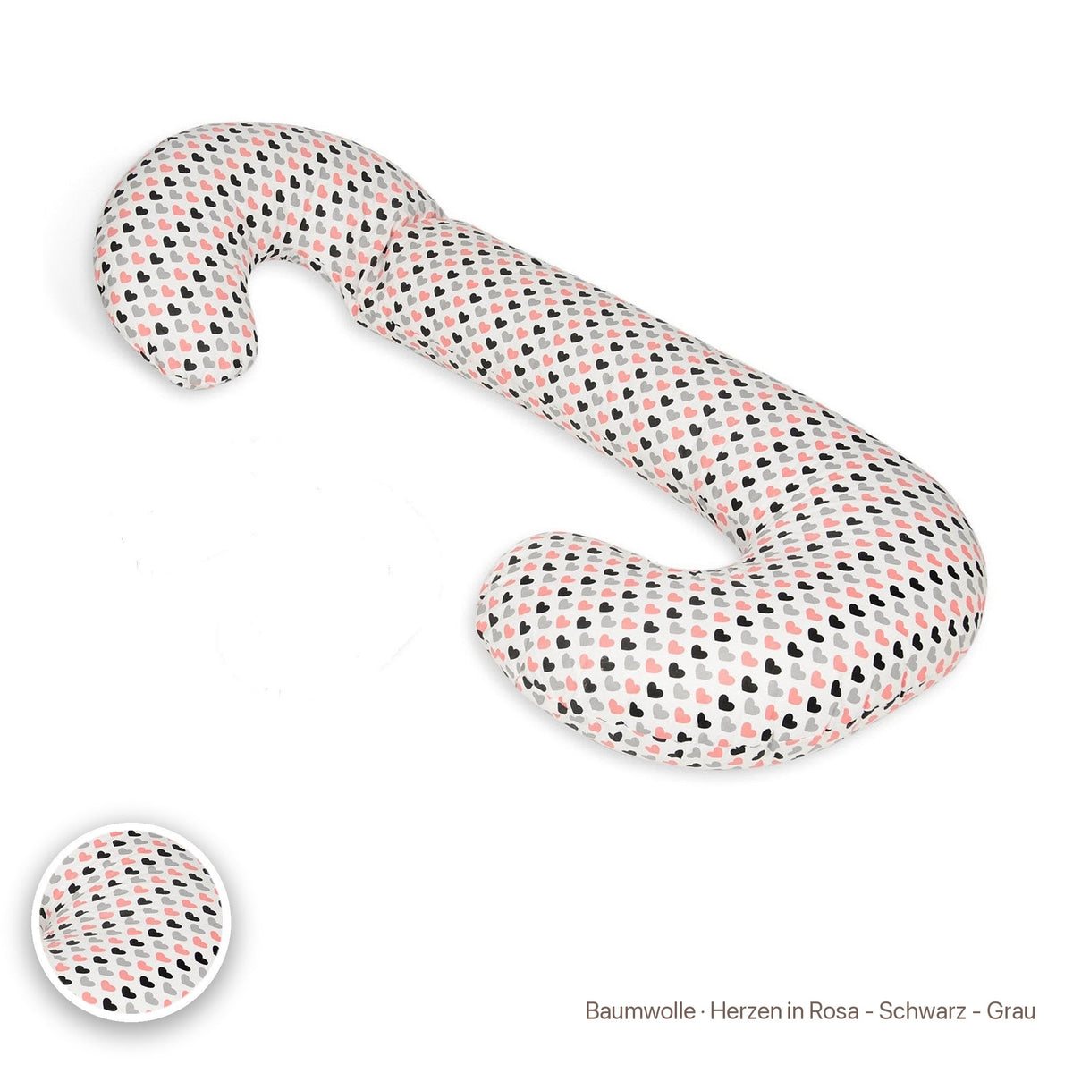 Schwangerschaftskissen C-Form, Baumwolle · Herzen in Rosa - Schwarz - Grau #Farbe_variantenbild