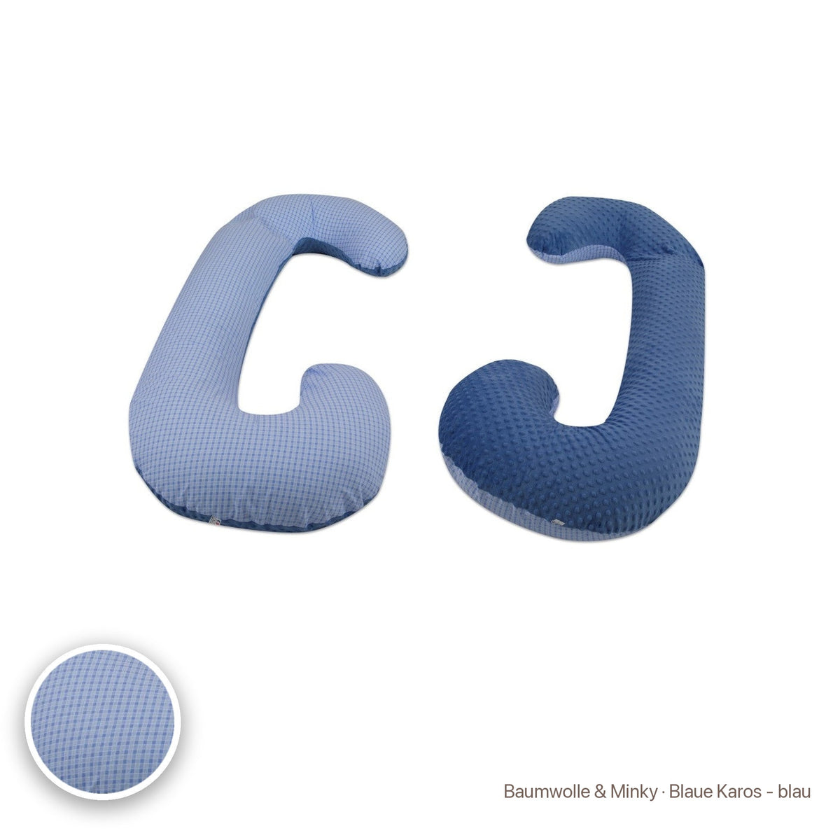 Schwangerschaftskissen C-Form, Baumwolle & Minky · Blaue Karos - blau #Farbe_variantenbild