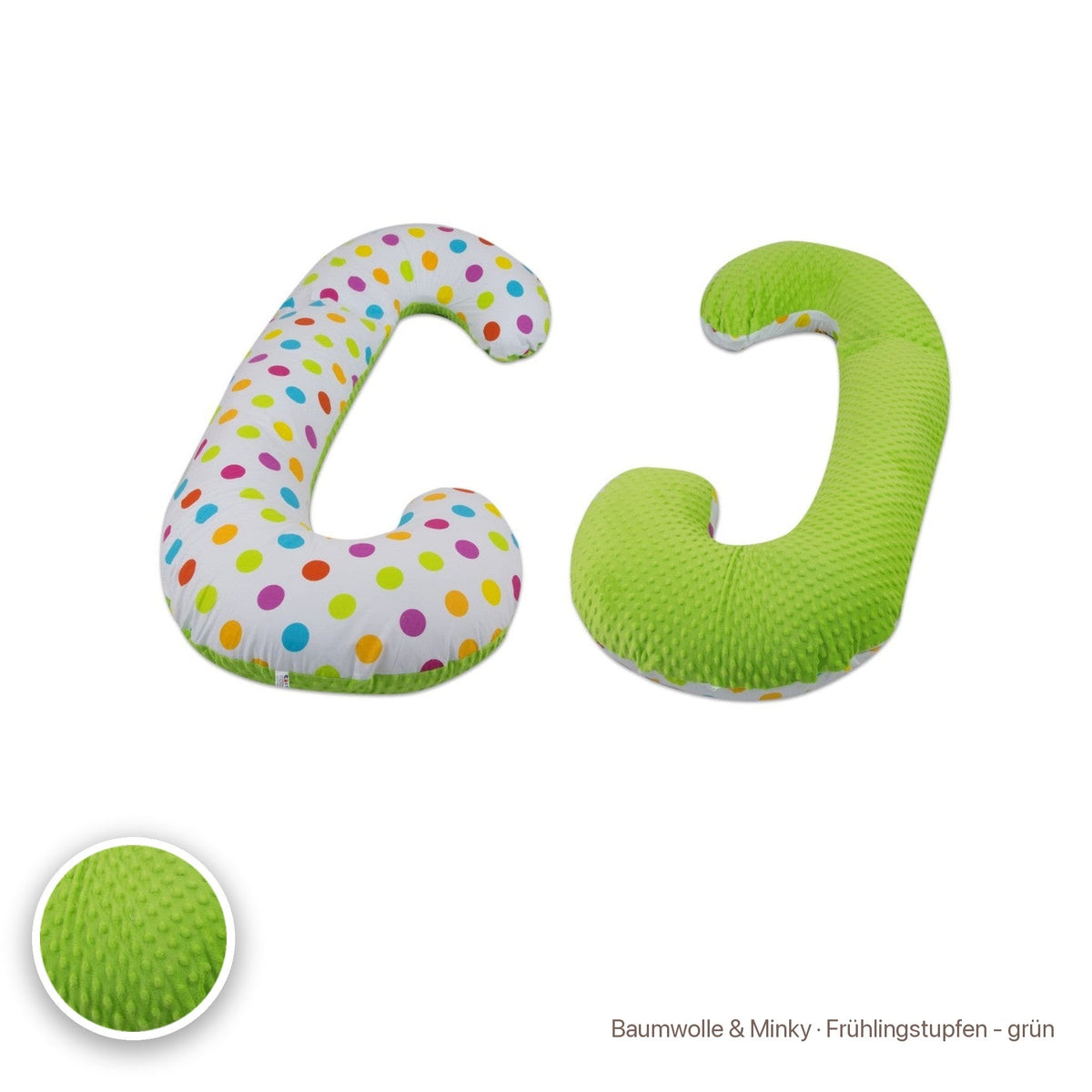 Schwangerschaftskissen C-Form, Baumwolle & Minky · Frühlingstupfen - grün #Farbe_variantenbild