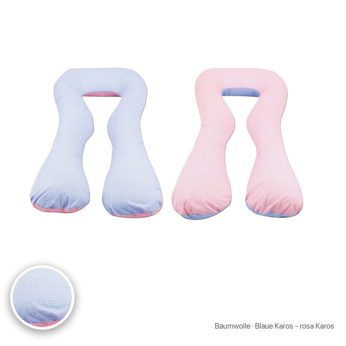 Schwangerschaftskissen U-Form, Baumwolle · Blaue Karos - rosa Karos #Farbe_variantenbild