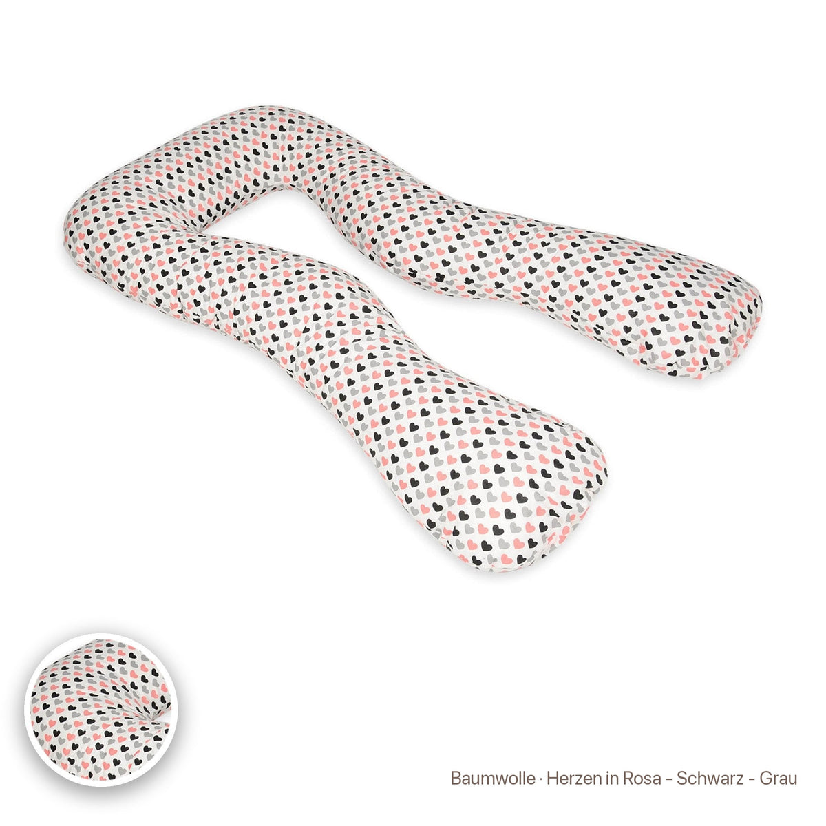 Schwangerschaftskissen U-Form, Baumwolle · Herzen in Rosa - Schwarz - Grau #Farbe_variantenbild
