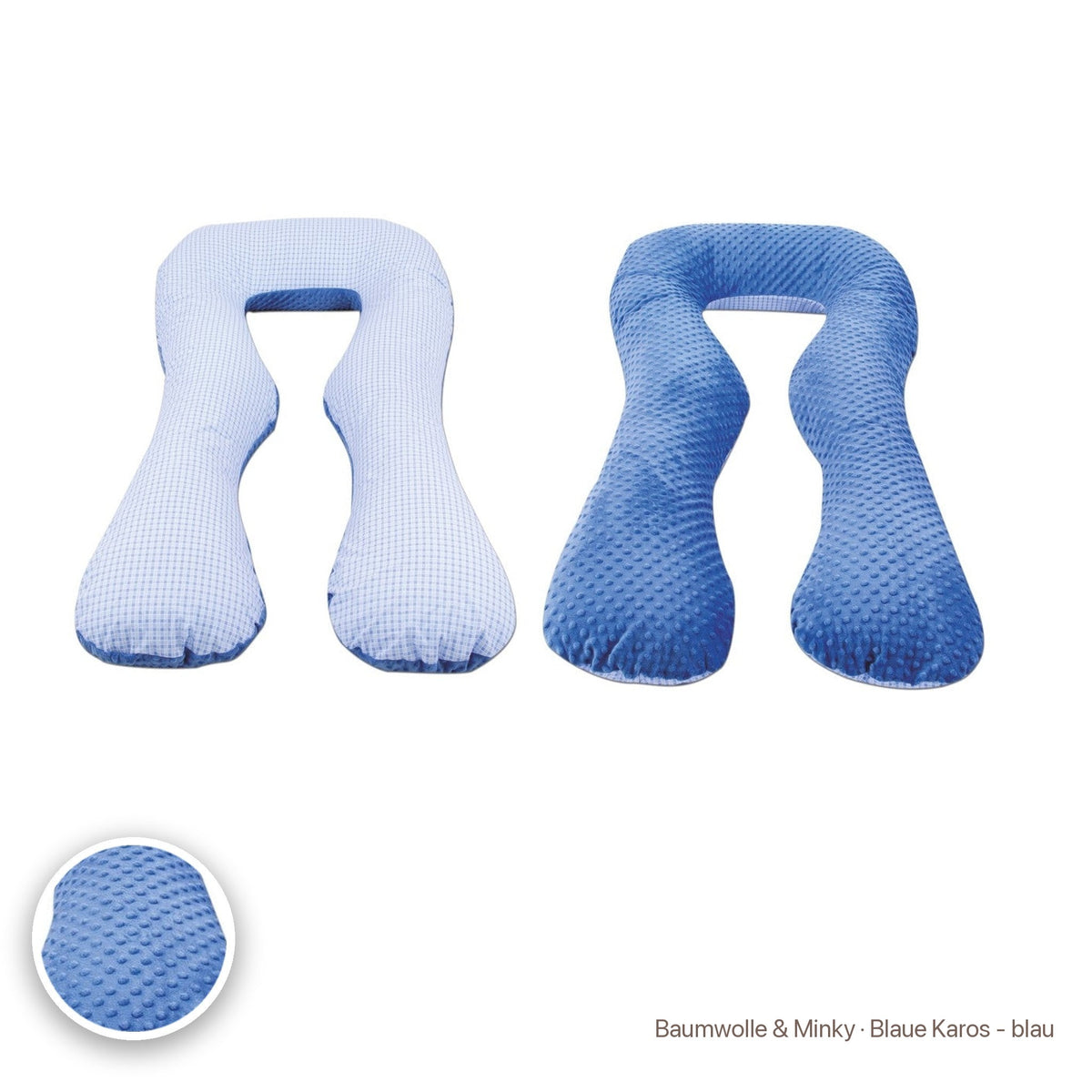 Schwangerschaftskissen U-Form, Baumwolle & Minky · Blaue Karos - blau #Farbe_variantenbild