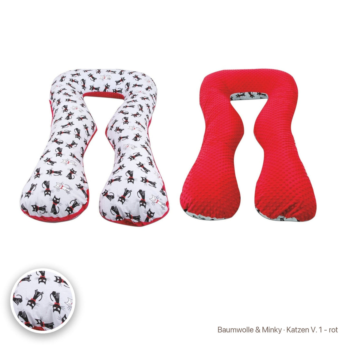 Schwangerschaftskissen U-Form, Baumwolle & Minky · Katzen V. 1 - rot #Farbe_variantenbild