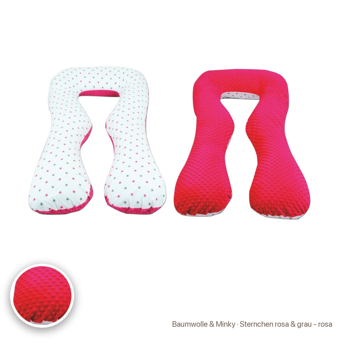 Schwangerschaftskissen U-Form, Baumwolle & Minky · Sternchen rosa & grau - rosa #Farbe_variantenbild