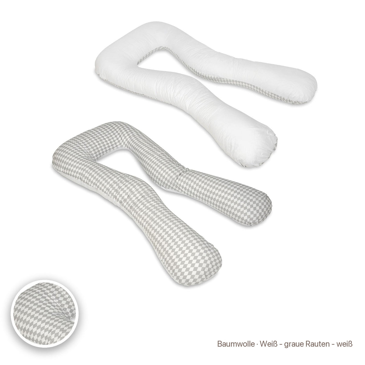 Schwangerschaftskissen U-Form, Baumwolle · Weiß - graue Rauten - weiß #Farbe_variantenbild